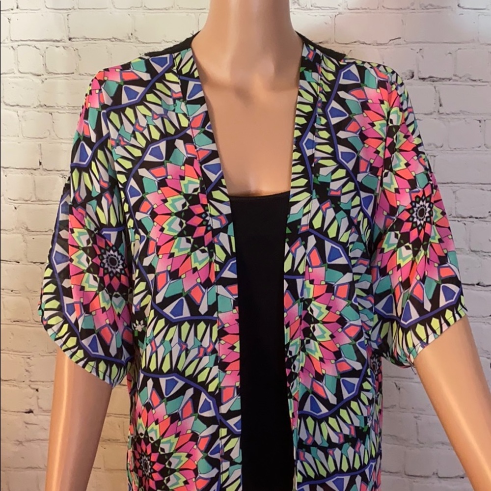 Xhiliration XS vibrant multi colored summer tunic poncho cardigan neon